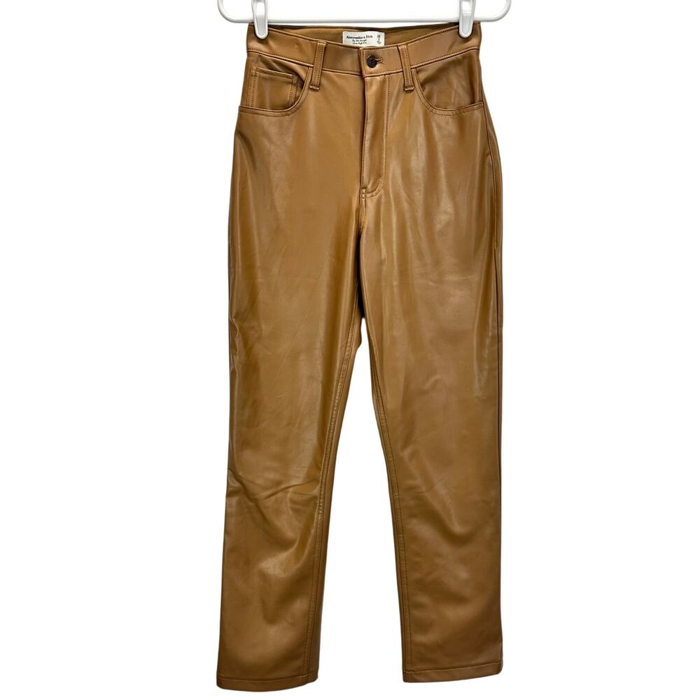 Abercrombie & Fitch The 90s Straight Ultra High Rise Tan Vegan Pants 26